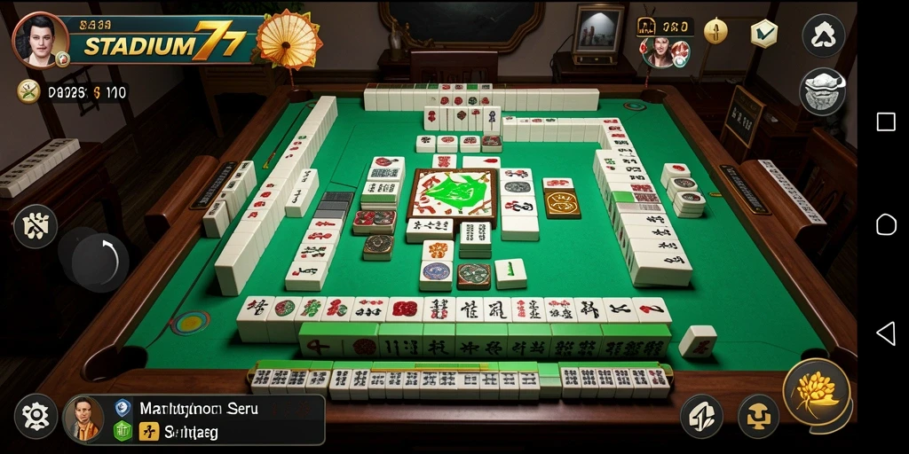 Gameplay Mahjong menarik di STADIUM77 dengan ubin yang berwarna-warni.
